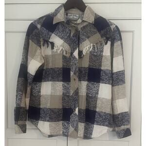 Equestrian Side Saddle Sz. S women VTG cowgirl western shirt fringe cotton fray